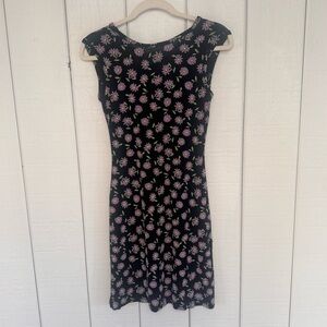 Vintage CLE Paris Black and Purple Floral Mini Dress